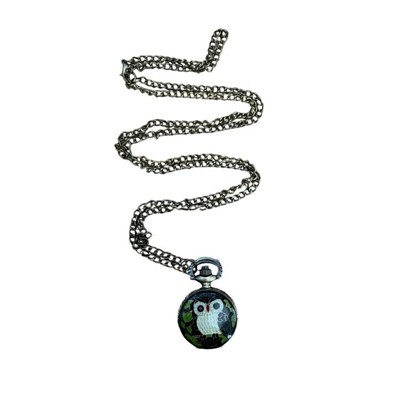 Vintage Owl Watch Chain Necklace Steampunk Retro Bronze Tone Enamel Quartz 32" - Picture 1 of 4